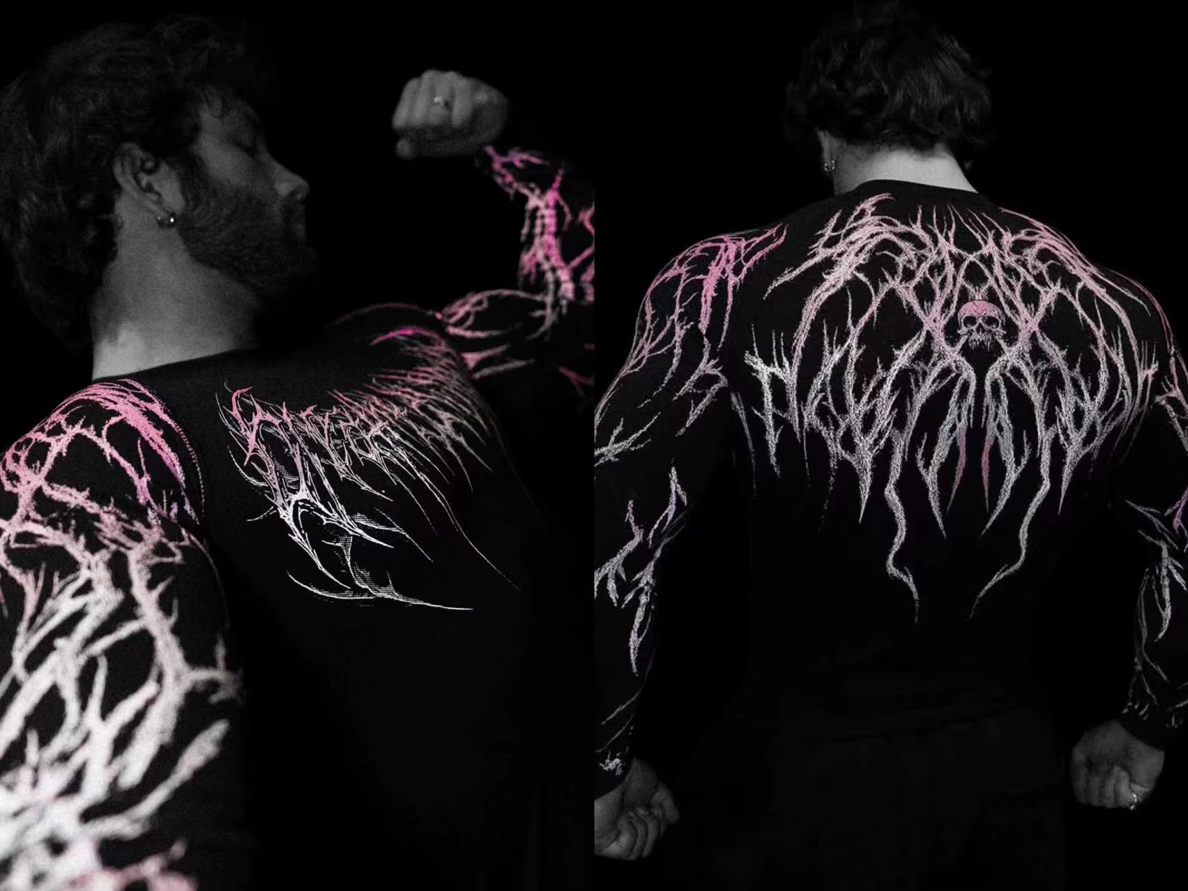 Men'S Compression Sports Shirt Gothic Lightning Print GYM Fitness Top Autumn Quick Dry Breathable Bodybuilding Long Sleeve Tee