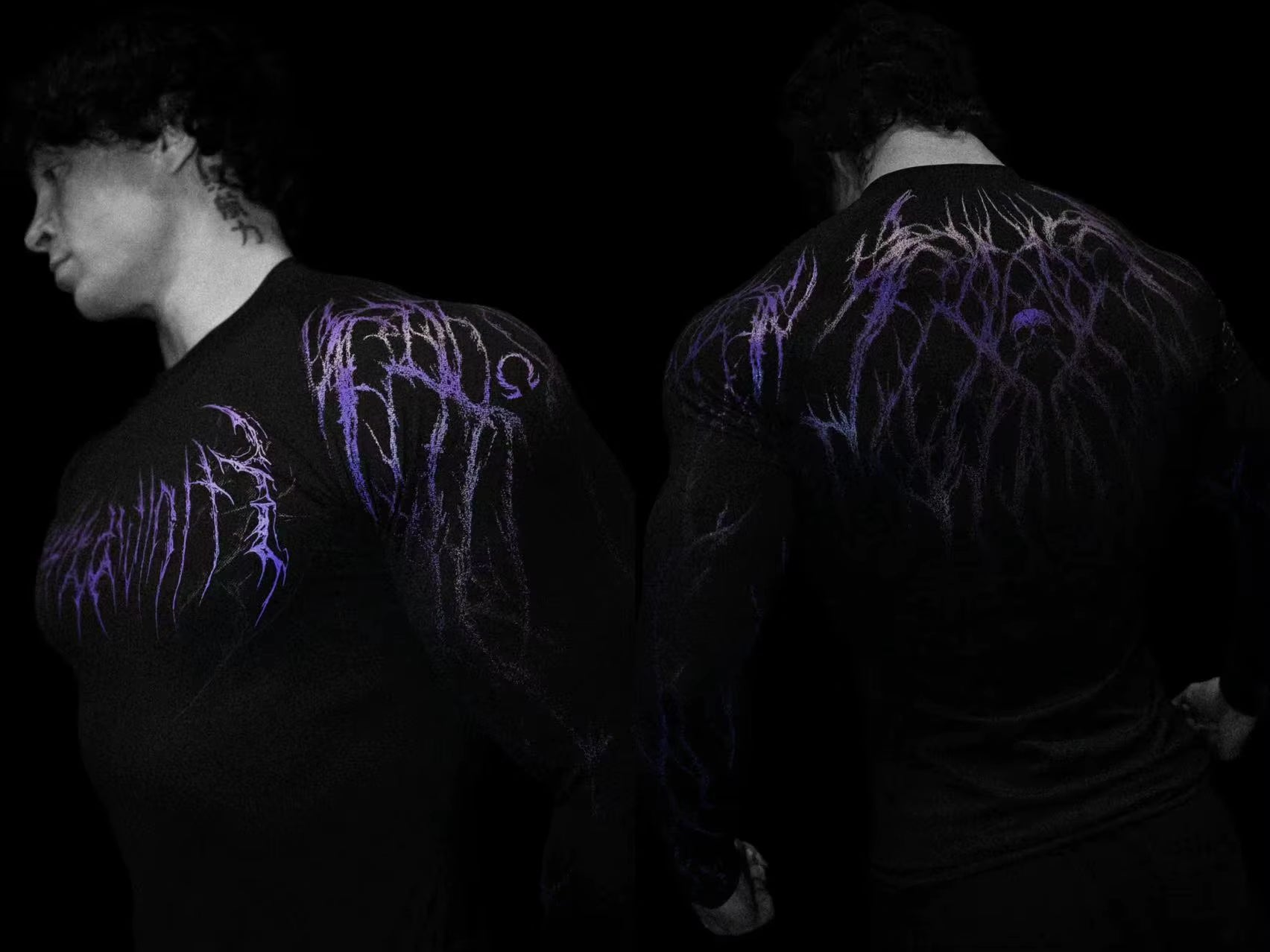 Men'S Compression Sports Shirt Gothic Lightning Print GYM Fitness Top Autumn Quick Dry Breathable Bodybuilding Long Sleeve Tee