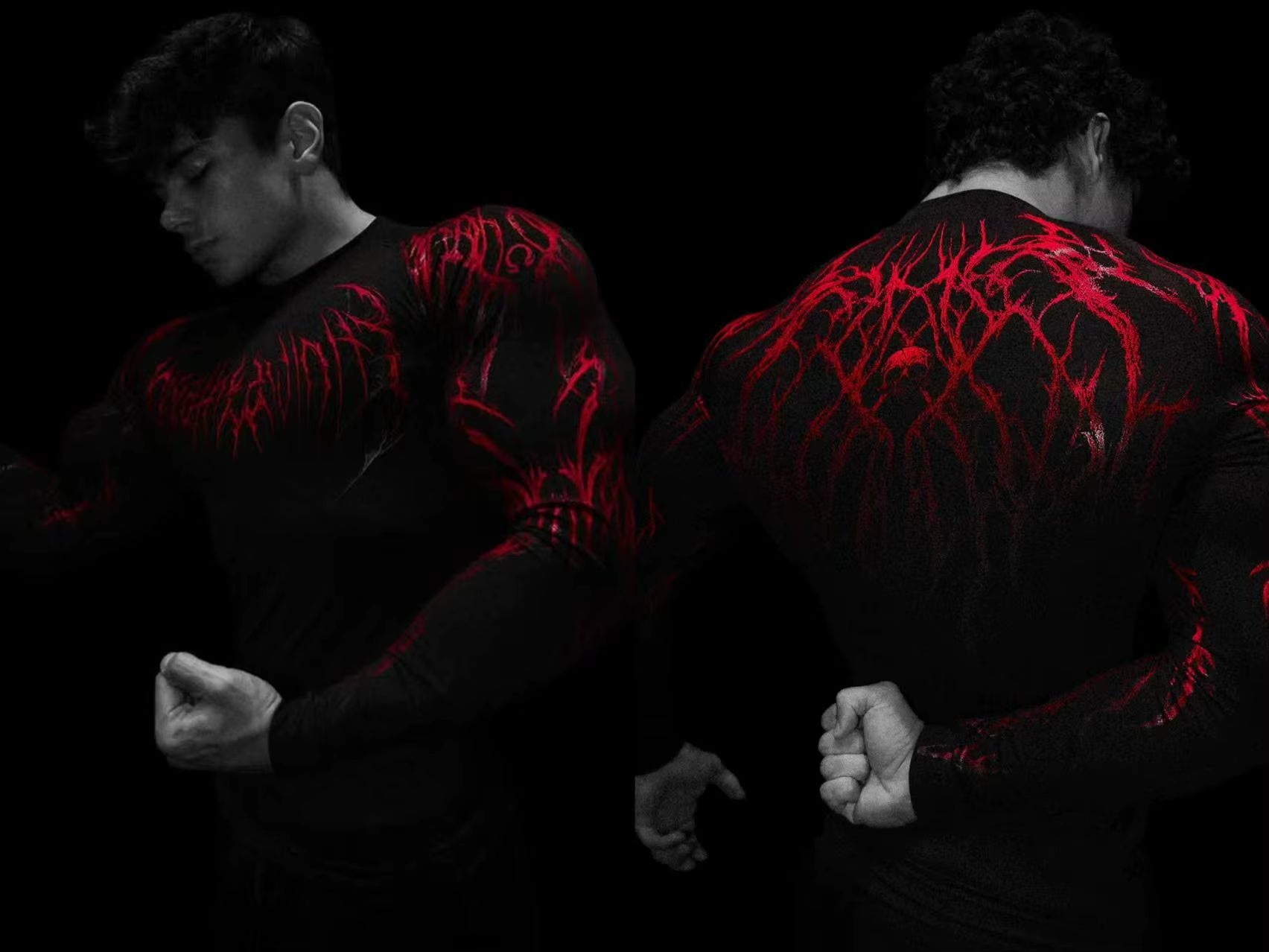 Men'S Compression Sports Shirt Gothic Lightning Print GYM Fitness Top Autumn Quick Dry Breathable Bodybuilding Long Sleeve Tee
