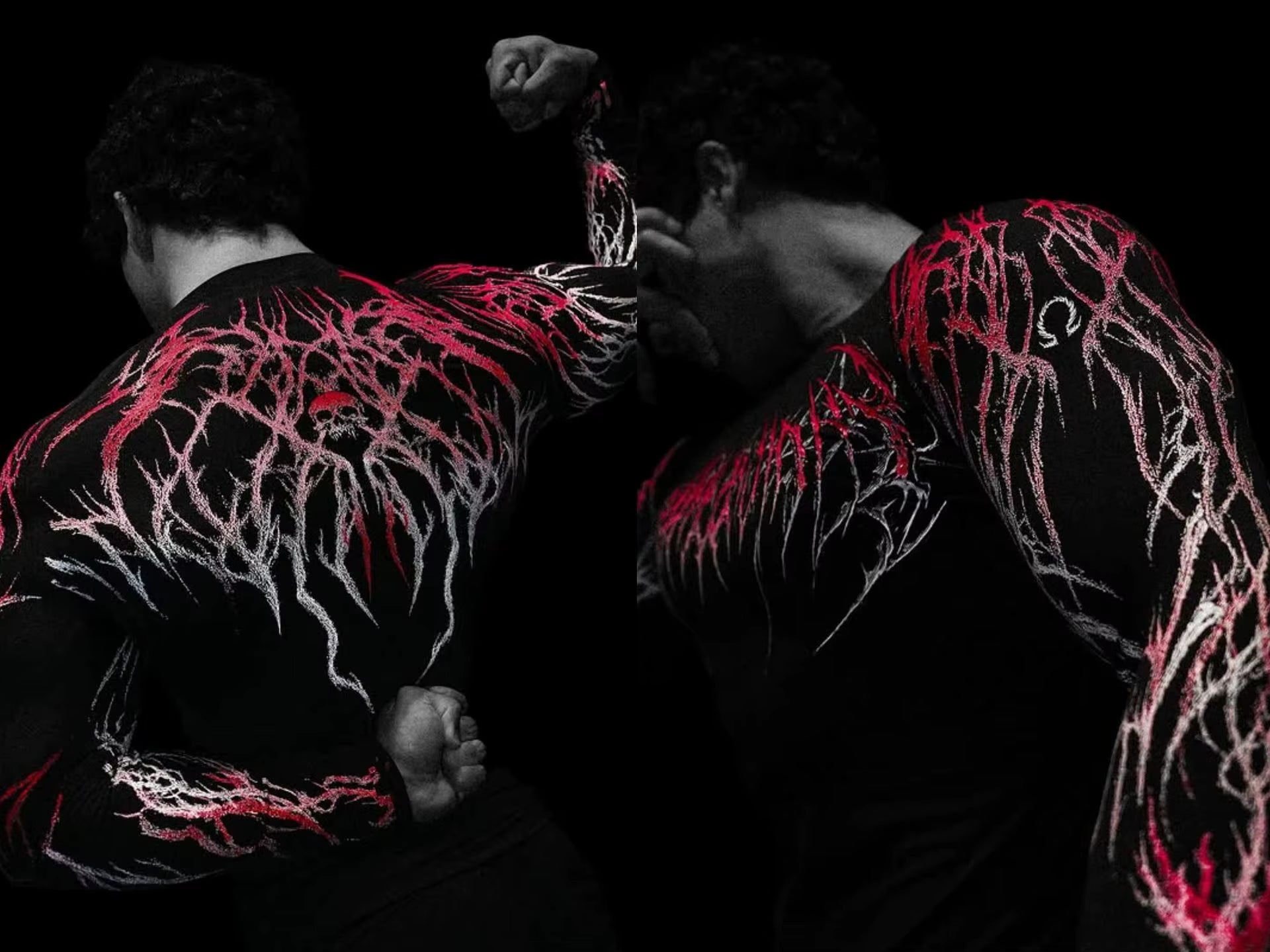 Men'S Compression Sports Shirt Gothic Lightning Print GYM Fitness Top Autumn Quick Dry Breathable Bodybuilding Long Sleeve Tee