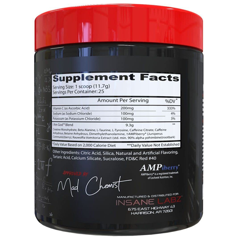 I Am God Pre Workout Supplement 25 Servings Fruit Punch High Energy Endurance