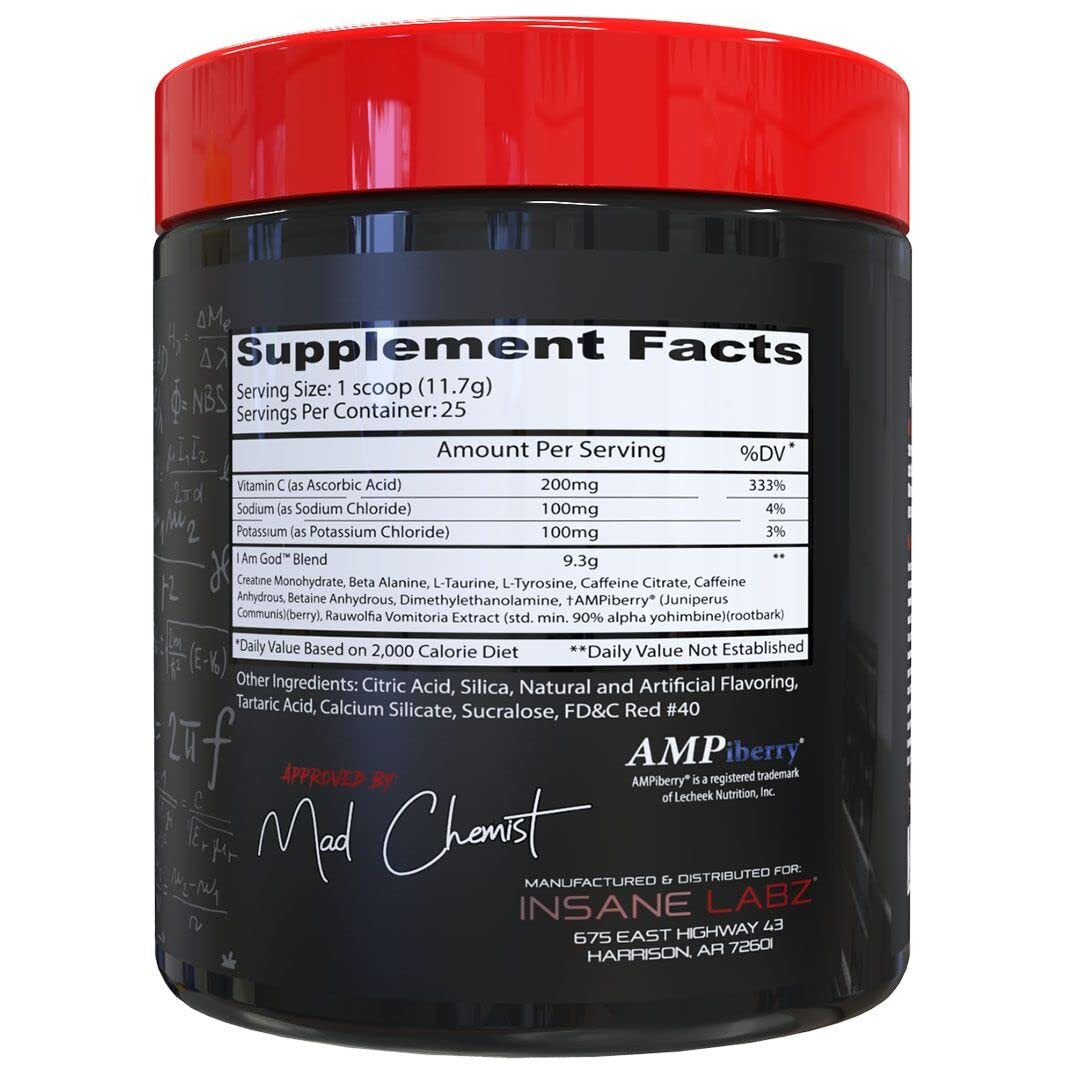 I Am God Pre Workout Supplement 25 Servings Fruit Punch High Energy Endurance