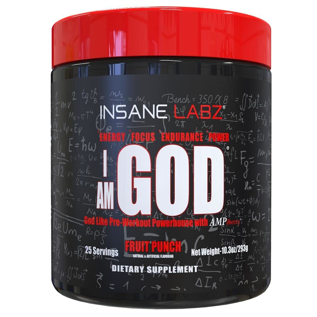 I Am God Pre Workout Supplement 25 Servings Fruit Punch High Energy Endurance
