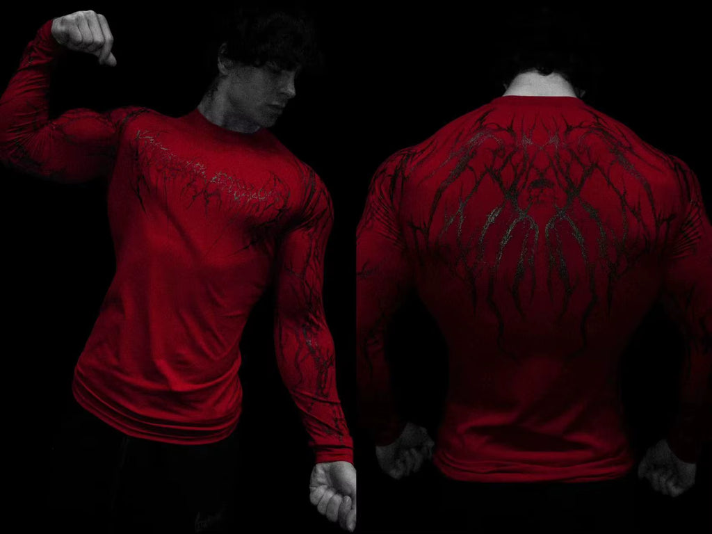 Men'S Compression Sports Shirt Gothic Lightning Print GYM Fitness Top Autumn Quick Dry Breathable Bodybuilding Long Sleeve Tee