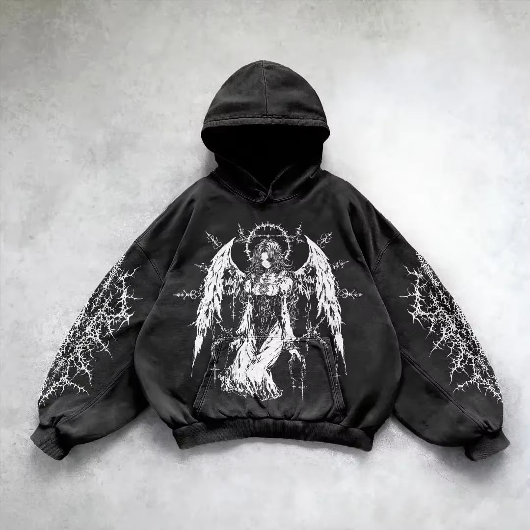 Harajuku Goddess Print Hoodies Women and Men Hoodie Y2K Tops Oversized Sweatshirt New Couples Goth Streetwear Gothic Gym Clothes