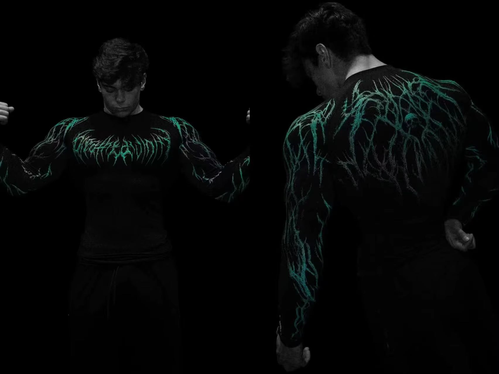 Men'S Compression Sports Shirt Gothic Lightning Print GYM Fitness Top Autumn Quick Dry Breathable Bodybuilding Long Sleeve Tee