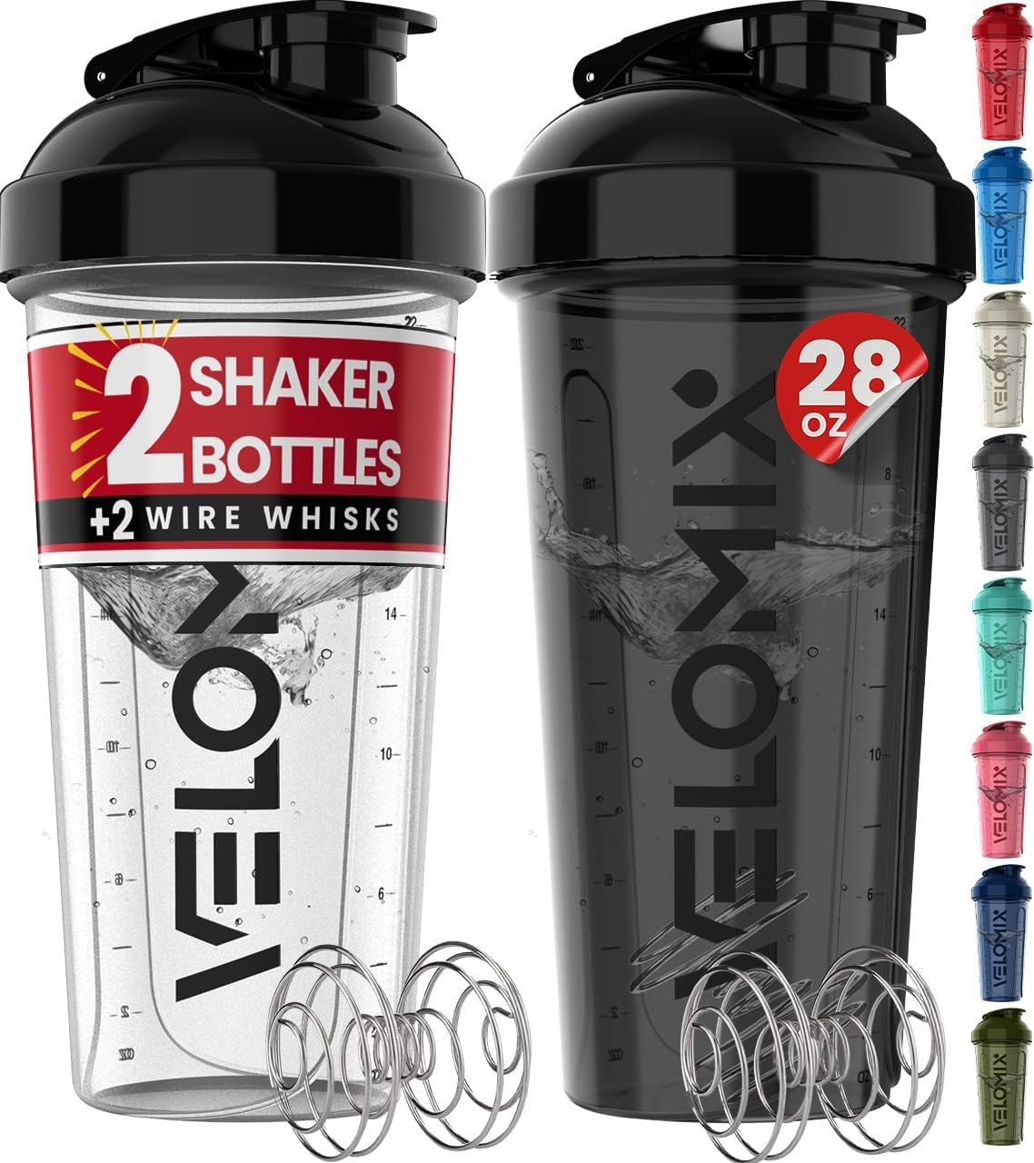 -2 Pack- 28 Oz Protein Shaker Bottles for Protein Mixes - 2X Wire Whisk
