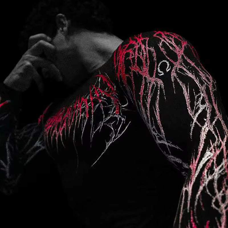 Men'S Compression Sports Shirt Gothic Lightning Print GYM Fitness Top Autumn Quick Dry Breathable Bodybuilding Long Sleeve Tee